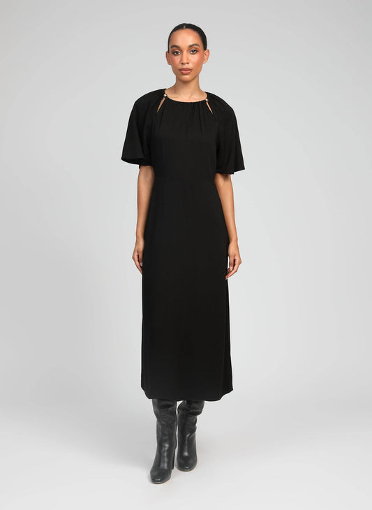 Abito lungo nero Moriana con maniche raglan