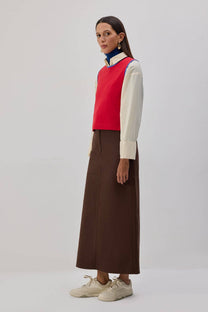 Maglione smanicato con profili a contrasto