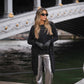 Pantaloni metallizzati argento a vita alta