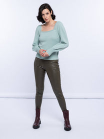 Maglione donna con maniche a palloncino e scollo quadrato