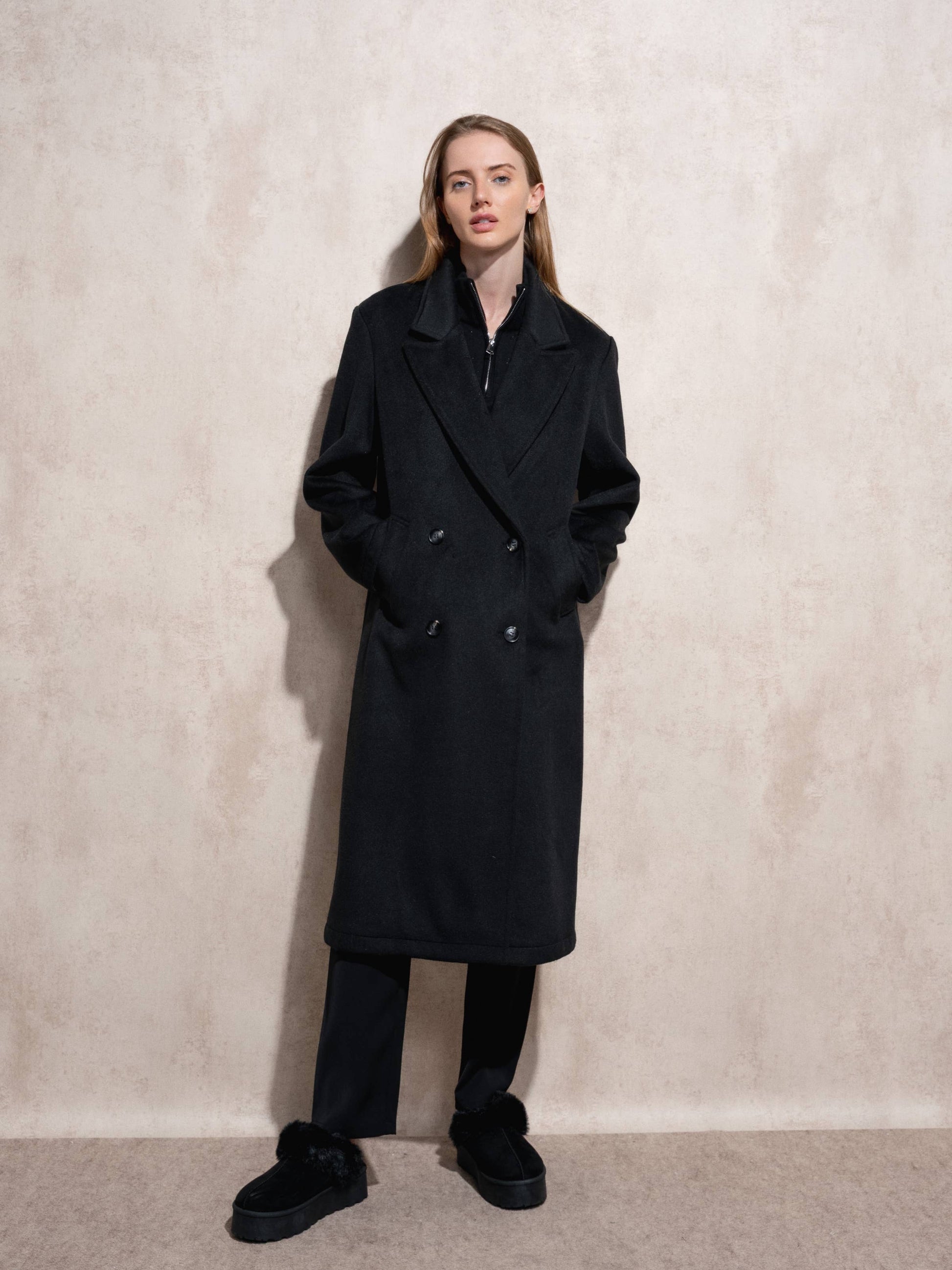 Cappotto lungo doppiopetto con revers