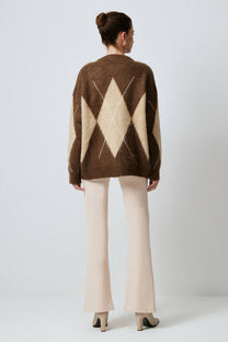 Maglione in maglia a rombi marrone