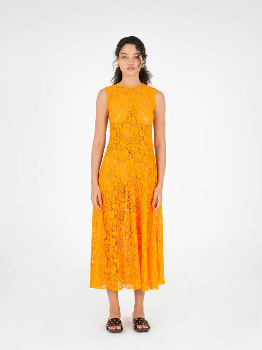 Abito midi in pizzo arancione Loki