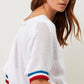 Top in maglia traforata con bordi a righe