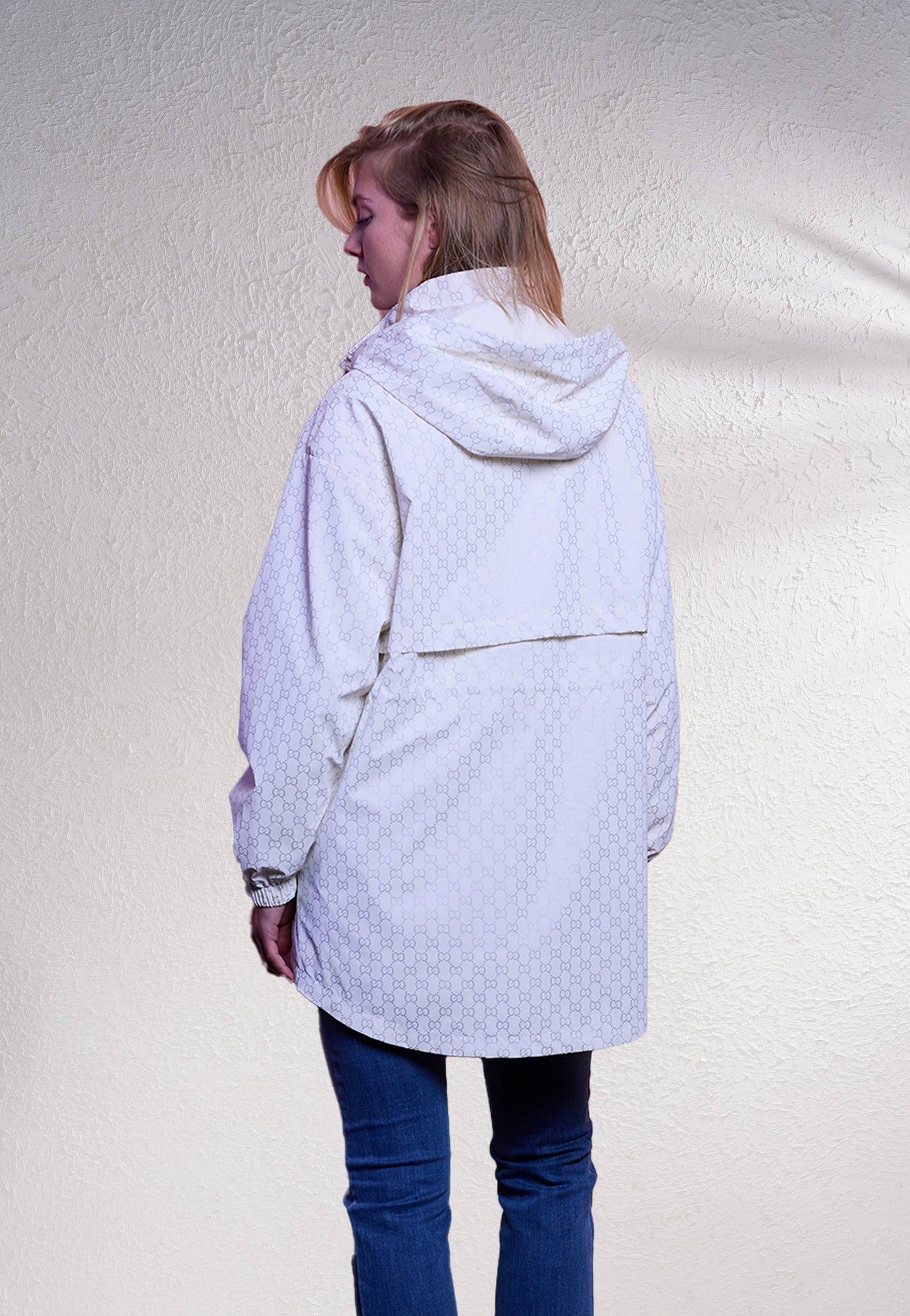 Parka lungo stampato con cappuccio rimovibile