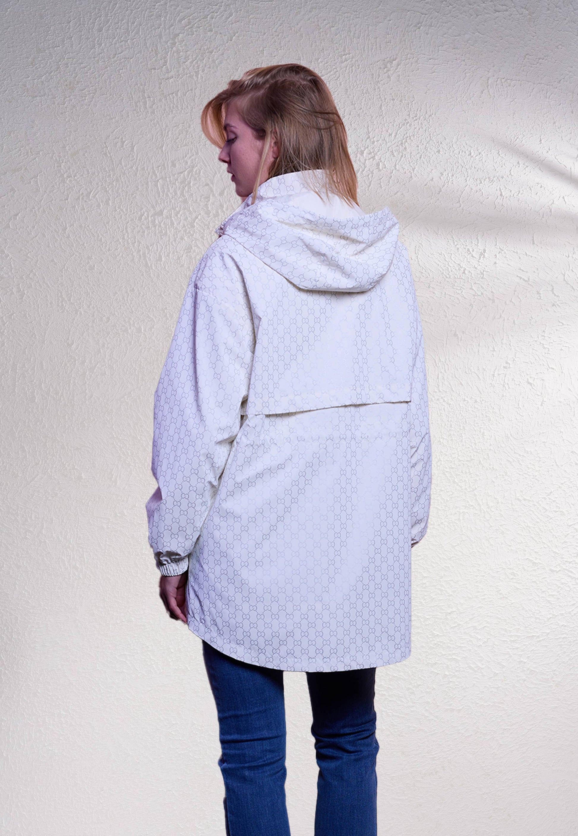 Parka lungo stampato con cappuccio rimovibile