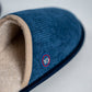 Pantofole in velluto a coste blu navy con interno in sherpa