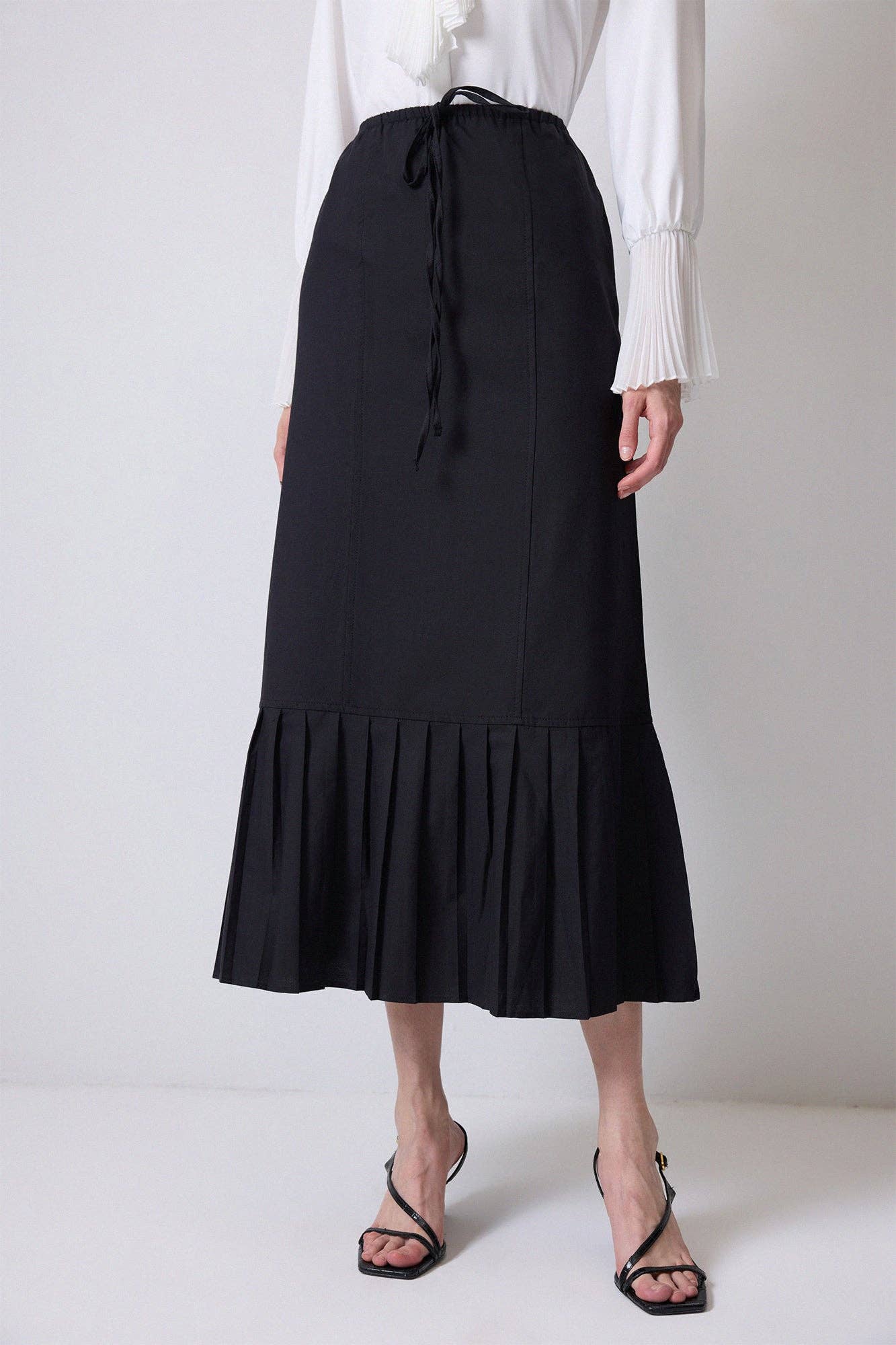 Gonna longuette plissettata con vita elasticizzata