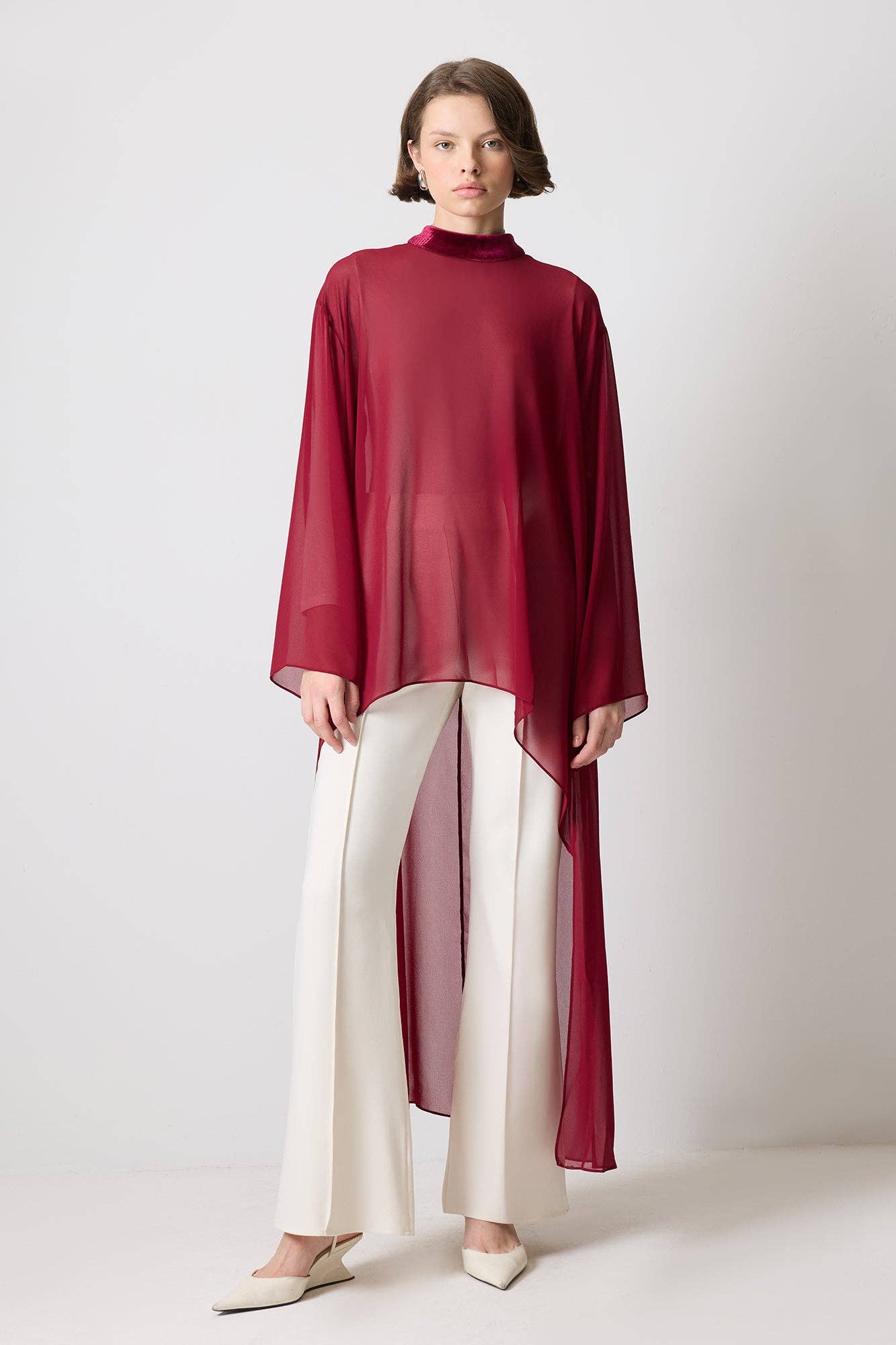 Tunica in chiffon con dettagli in velluto