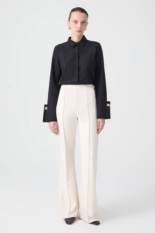 Pantaloni a coste in crêpe ecru