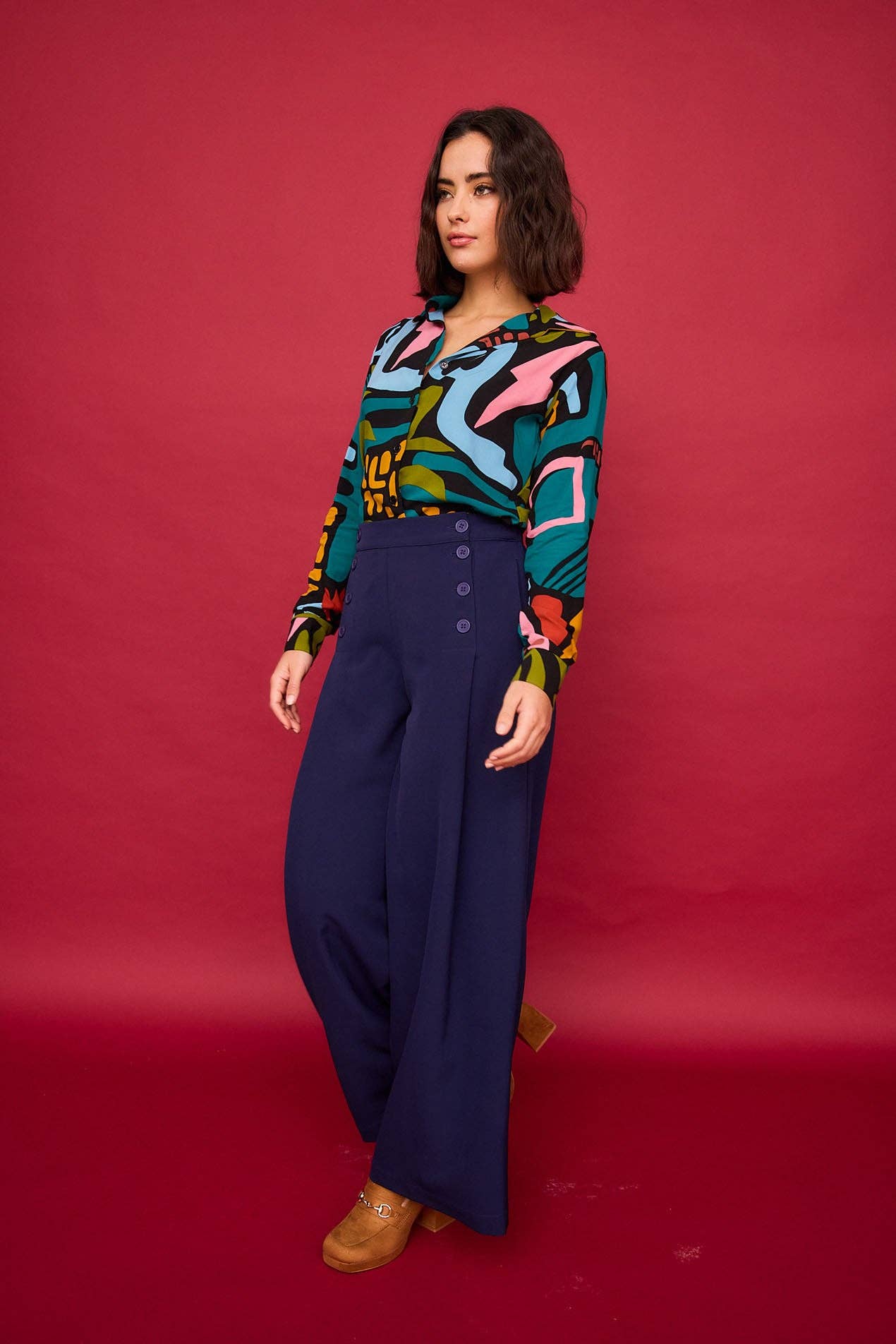 Camicia multicolore con maxi colletto