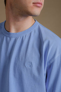 T-shirt oversize pesante in cotone organico blu Mediterraneo