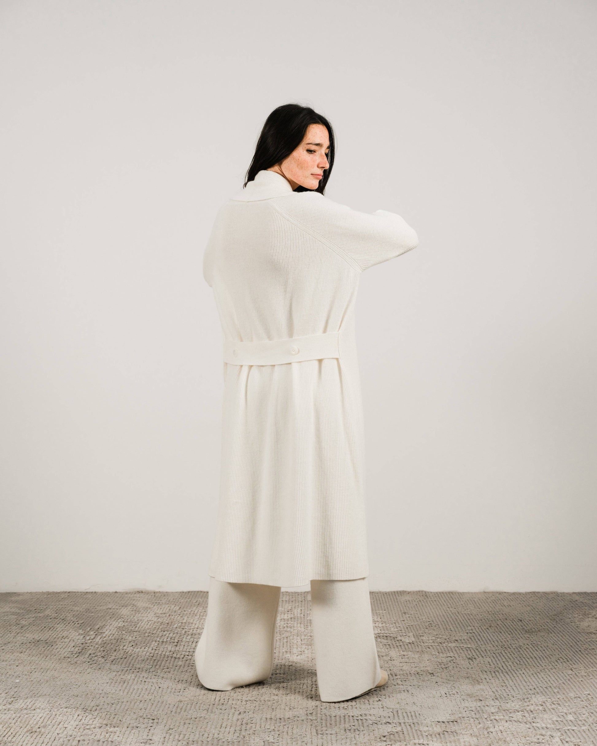 Maxi cardigan in misto cashmere con collo a scialle