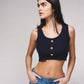 Top corto in maglia a costine con bottoni