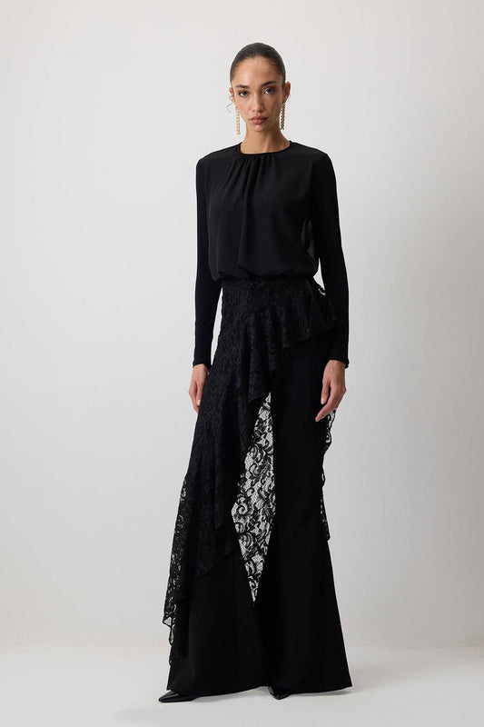 Body in chiffon arricciato con bottoni a pressione