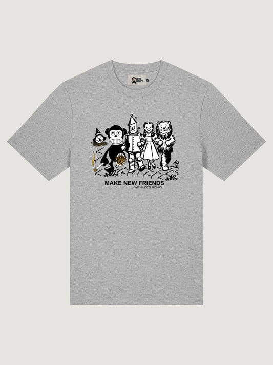 T-shirt Make New Friends in cotone grigio melange