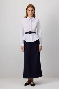 Camicia bianca in popeline con cintura