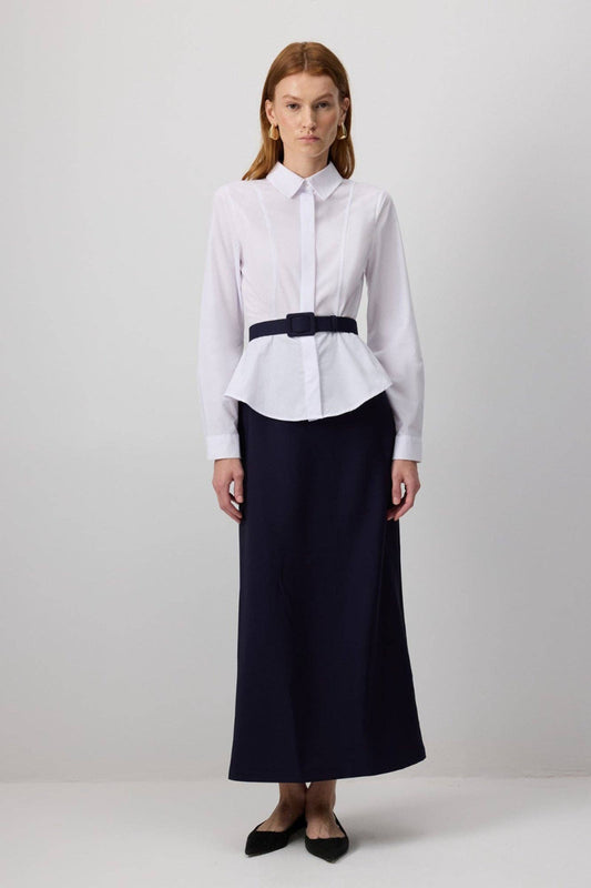 Camicia bianca in popeline con cintura