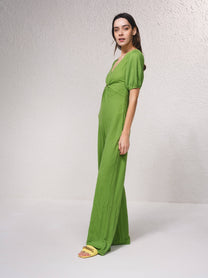 Tuta lunga a gamba larga con scollo a V e cut-out