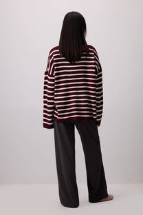 Maglione a righe bordeaux oversize