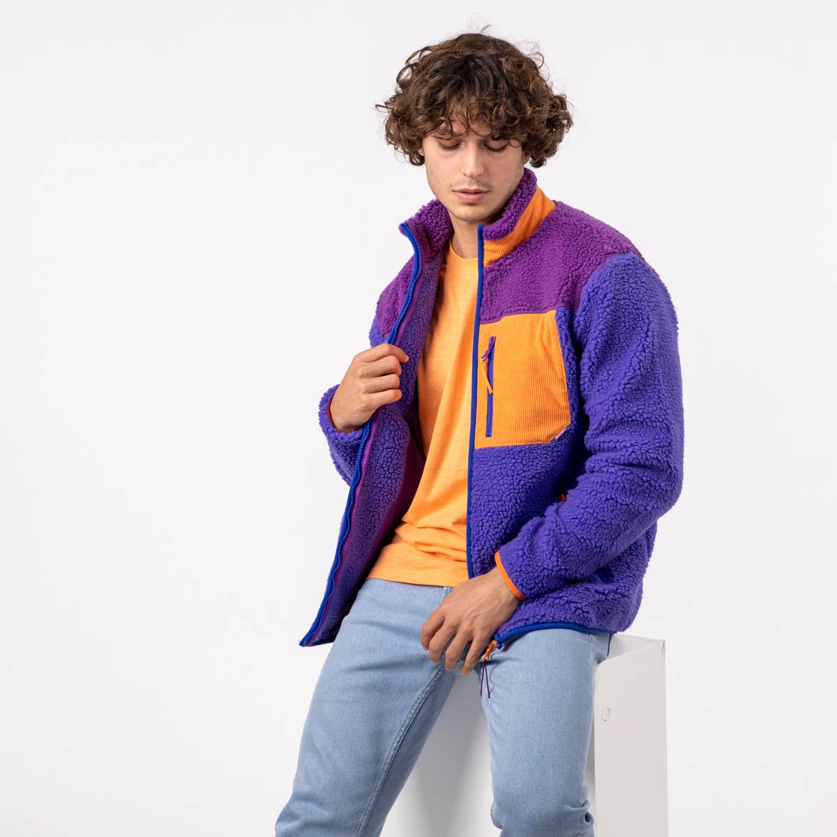 Giacca sherpa unisex con zip bicolore