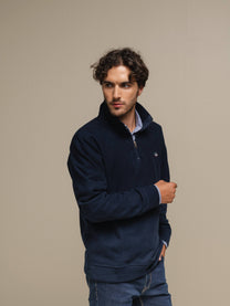 Felpa con mezza zip in misto cotone