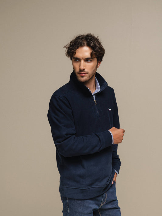Felpa con mezza zip in misto cotone