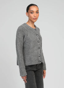Cardigan in maglia grigia mélange con bottoni