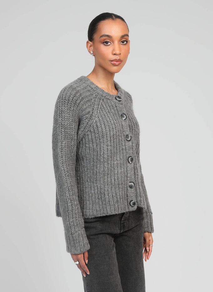 Cardigan in maglia grigia mélange con bottoni