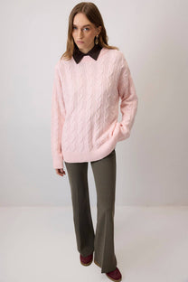 Maglione oversize a trecce rosa