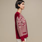 Cardigan donna in maglia jacquard animalier bicolore