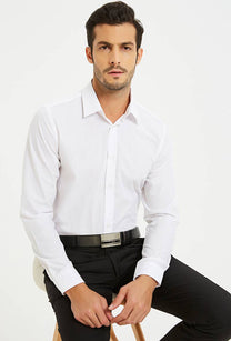 Camicia bianca slim fit con collo francese