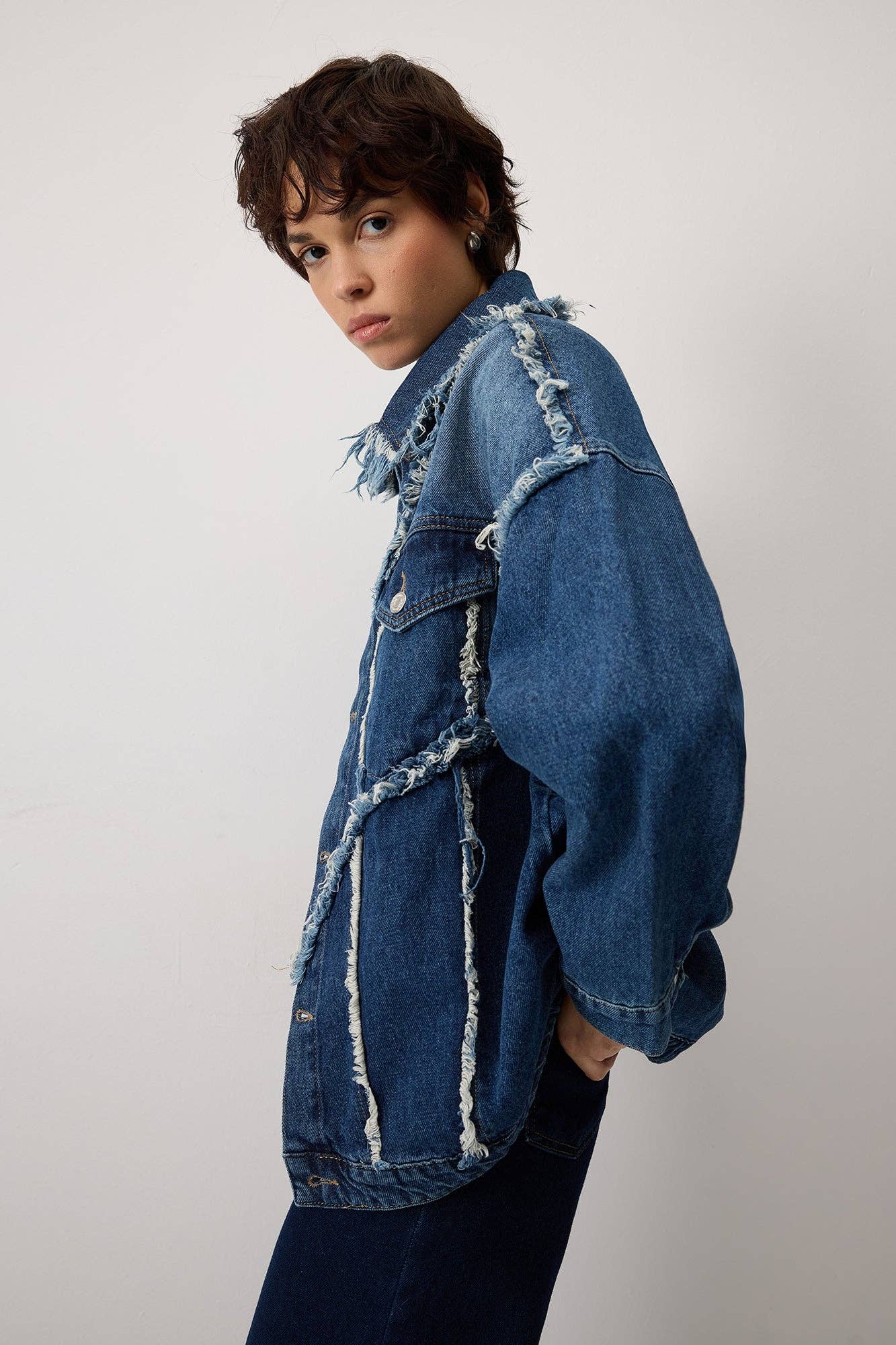 Giacca di jeans oversize con frange