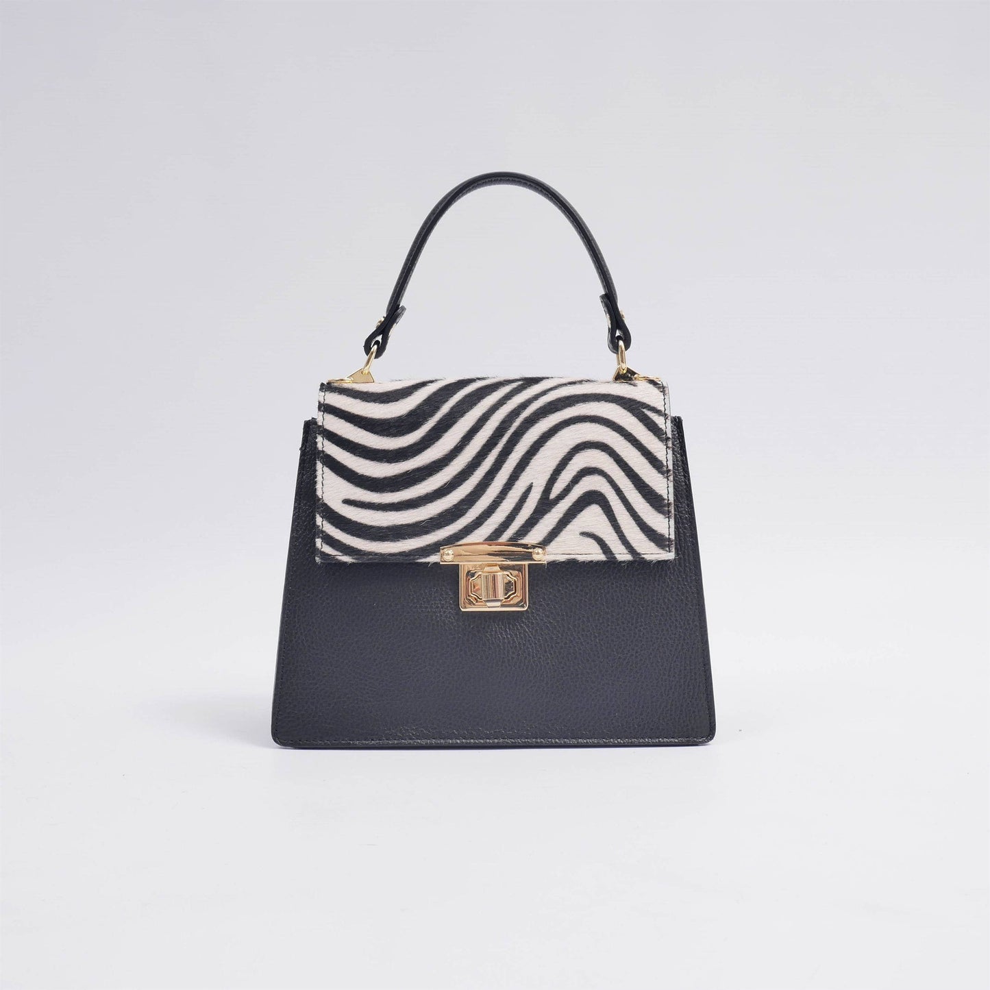 Borsa a mano in pelle bicolore con tracolla a catena