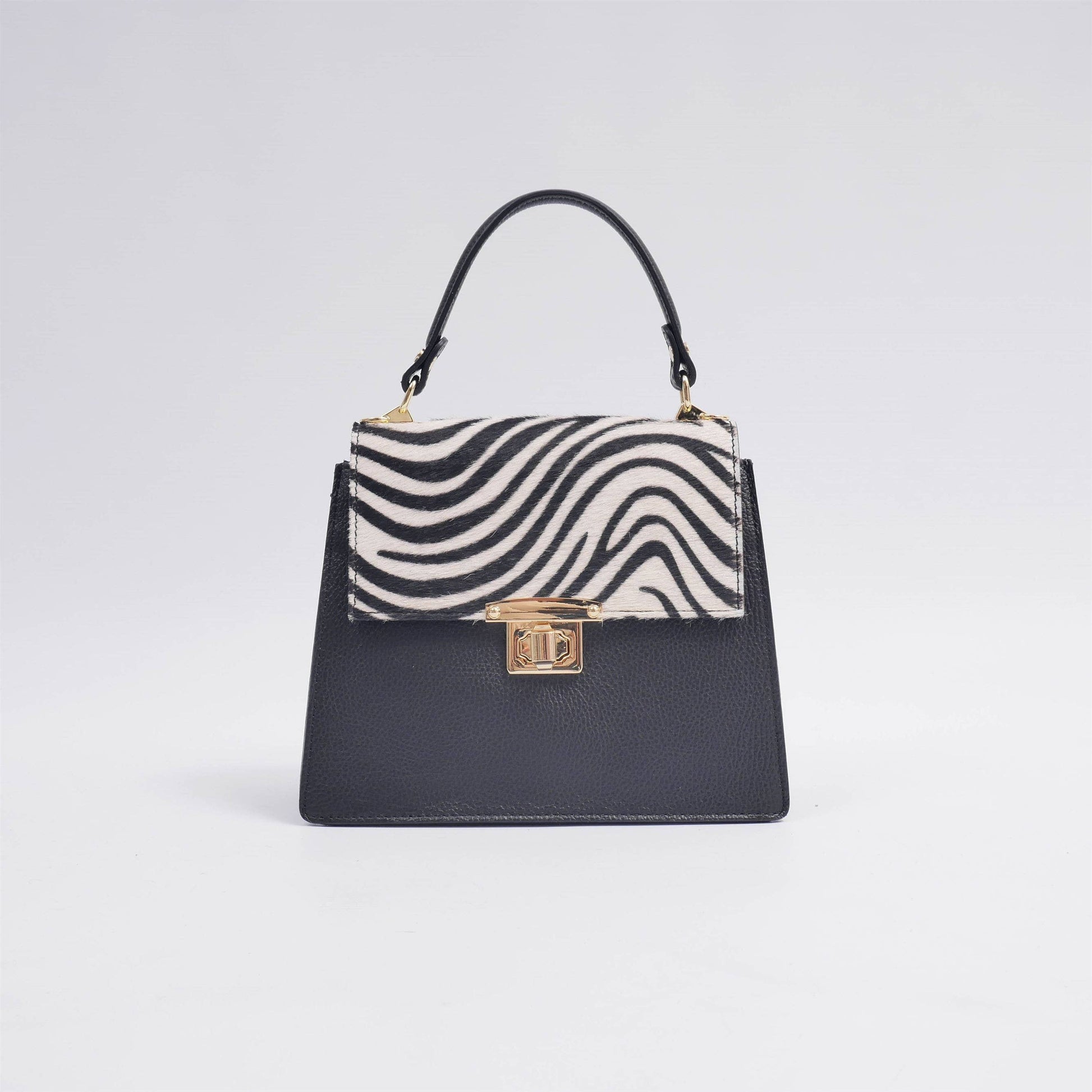 Borsa a mano in pelle bicolore con tracolla a catena