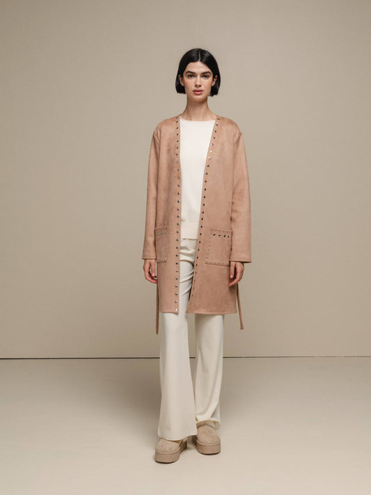 Cappotto donna effetto suede con borchie