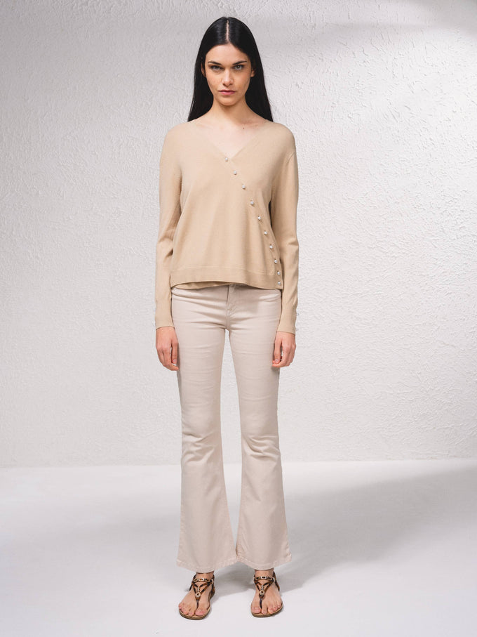 Maglione cache-cœur in maglia fine con perle