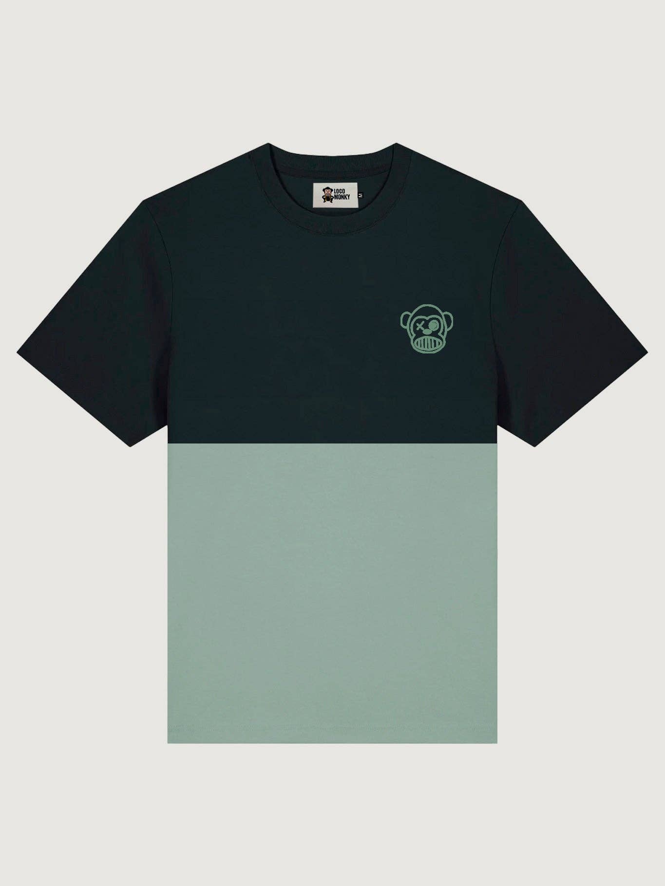 T-shirt unisex bicolor Loco Monky verde e nero