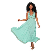 Abito lungo estivo boho in cotone verde