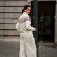 Pantaloni in velluto a coste beige a gamba ampia