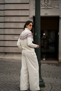 Pantaloni in velluto a coste beige a gamba ampia