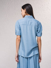 Camicia in denim a manica corta con bottoni