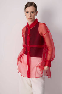 Camicia in organza rossa trasparente