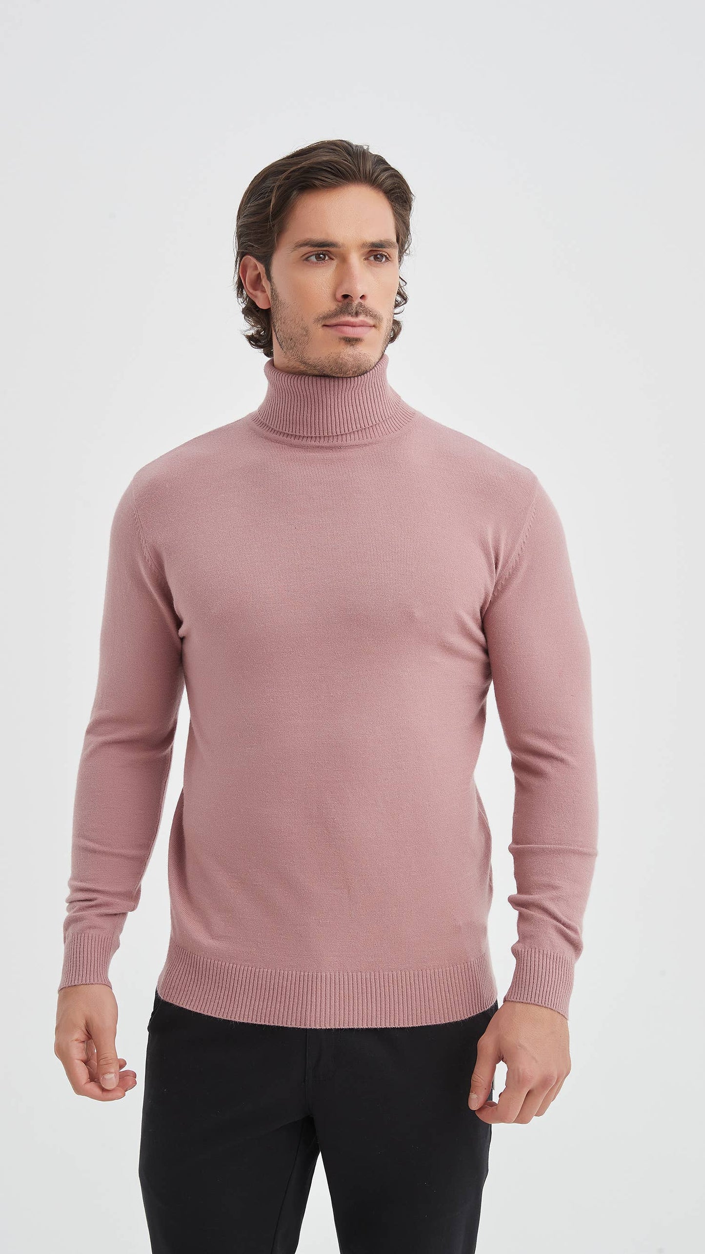 Maglione dolcevita effetto cashmere rosa antico