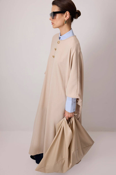 Abito caftano minimal in crêpe con maniche a pipistrello