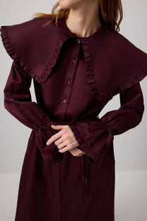 Abito camicia lungo con colletto ampio arricciato