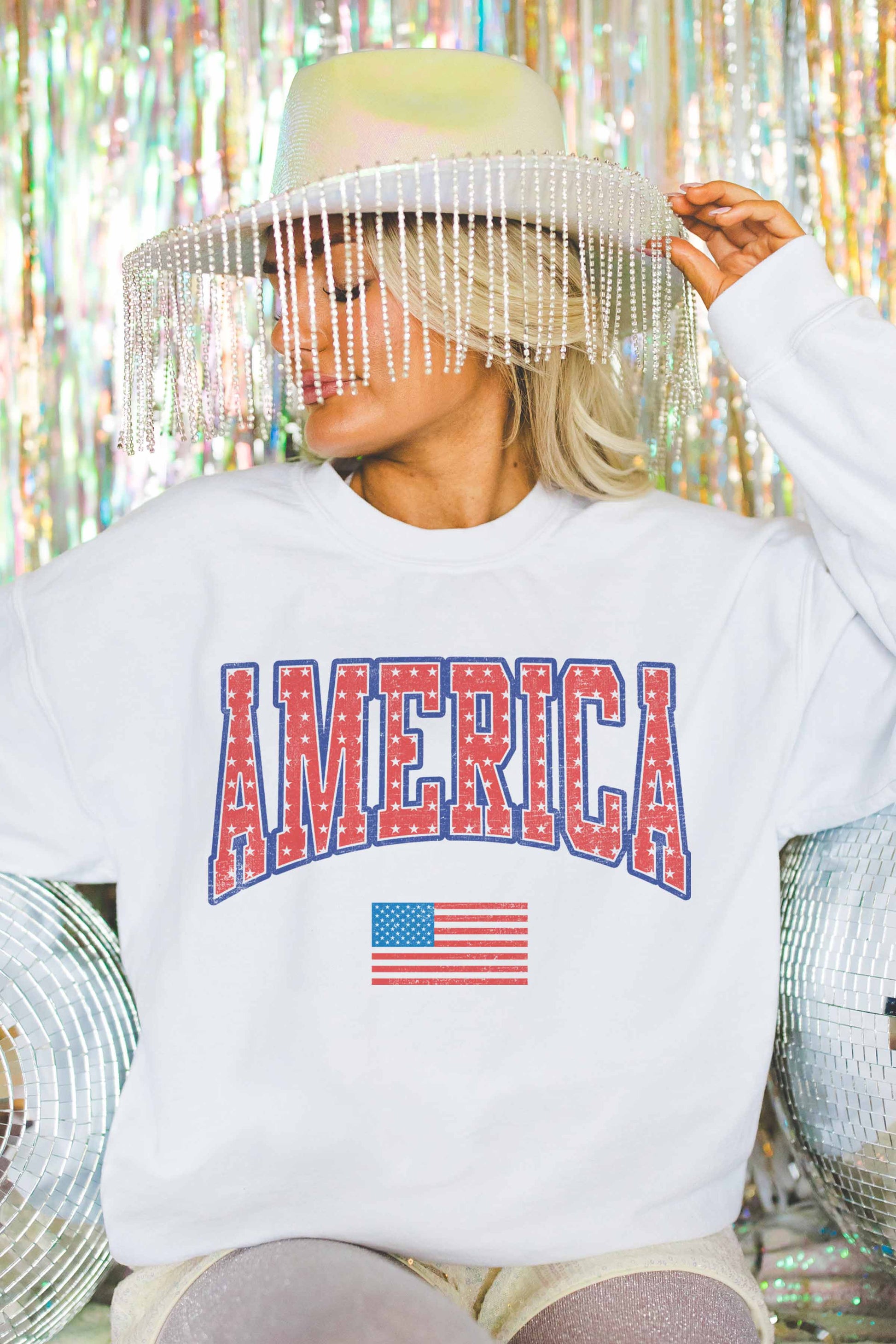 Felpa oversize con stampa America e bandiera USA