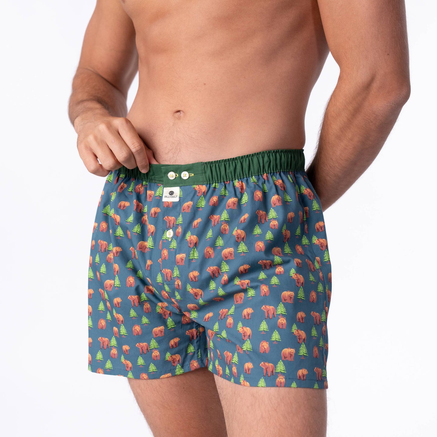 Boxer in cotone biologico con stampa orso bruno