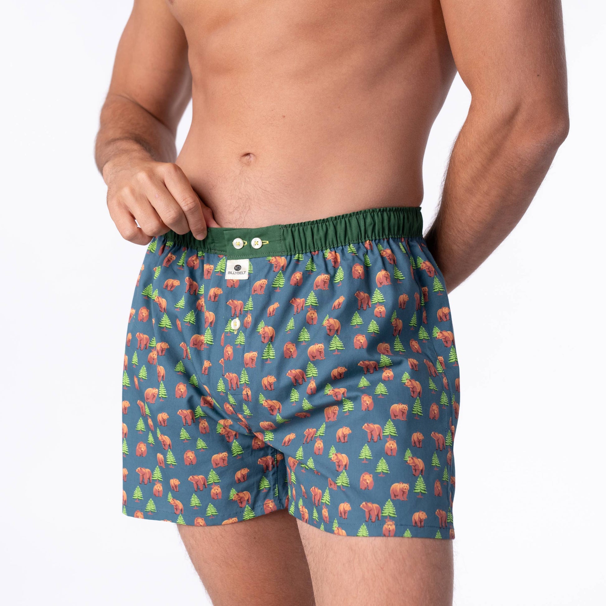 Boxer in cotone biologico con stampa orso bruno