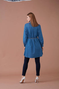 Camicia lunga in denim con cintura